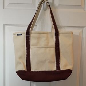 Lands' End Canvas Tote Bag - Cream and Brown
